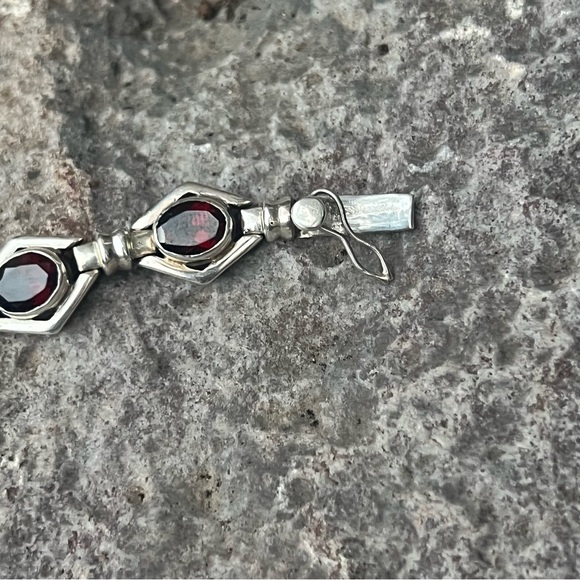 ❤️💯 REAL GARNET/SILVER  ⭐️❤️ fancy link Sterling Silver bracelet - Picture 5 of 8